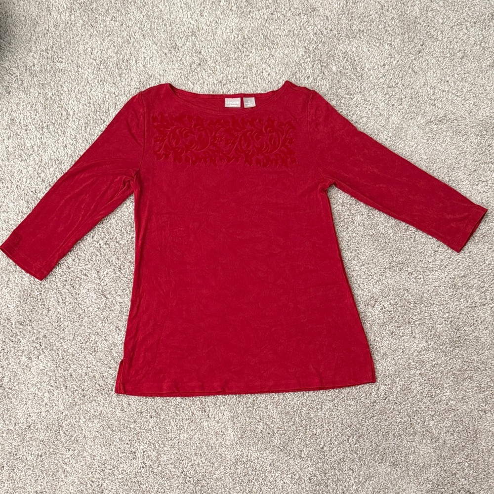 Chico’s Red 3/4 Sleeve Top